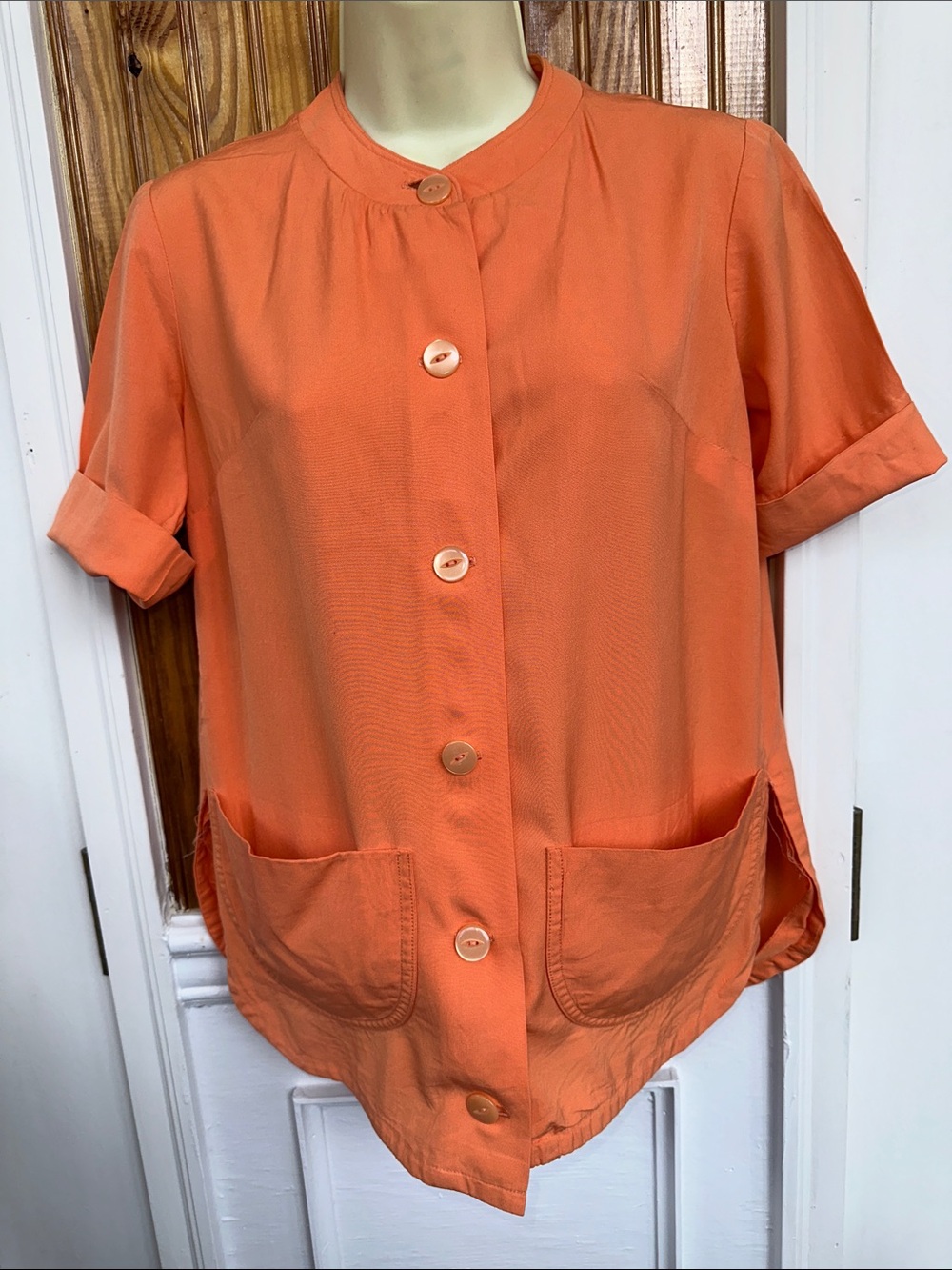 Vintage 60s Bobbie Brooks Orange Collarless Short Sleeve Smock Jacket‎